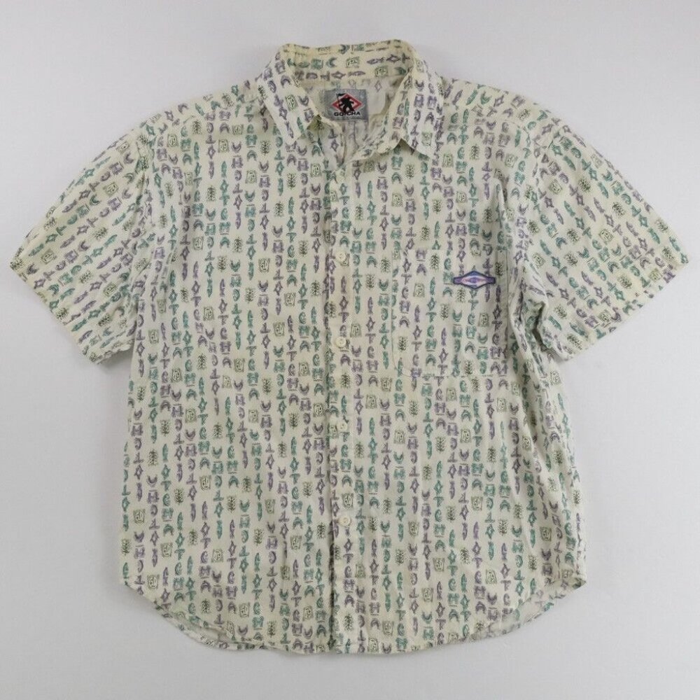 Rare Vintage GOTCHA Cotton White Spell Out Button Down Beach Shirt Size S